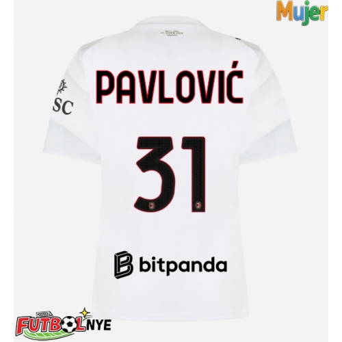 Camiseta AC Milan Strahinja Pavlovic #31 Visitante Equipación para mujer 2026-27 manga corta